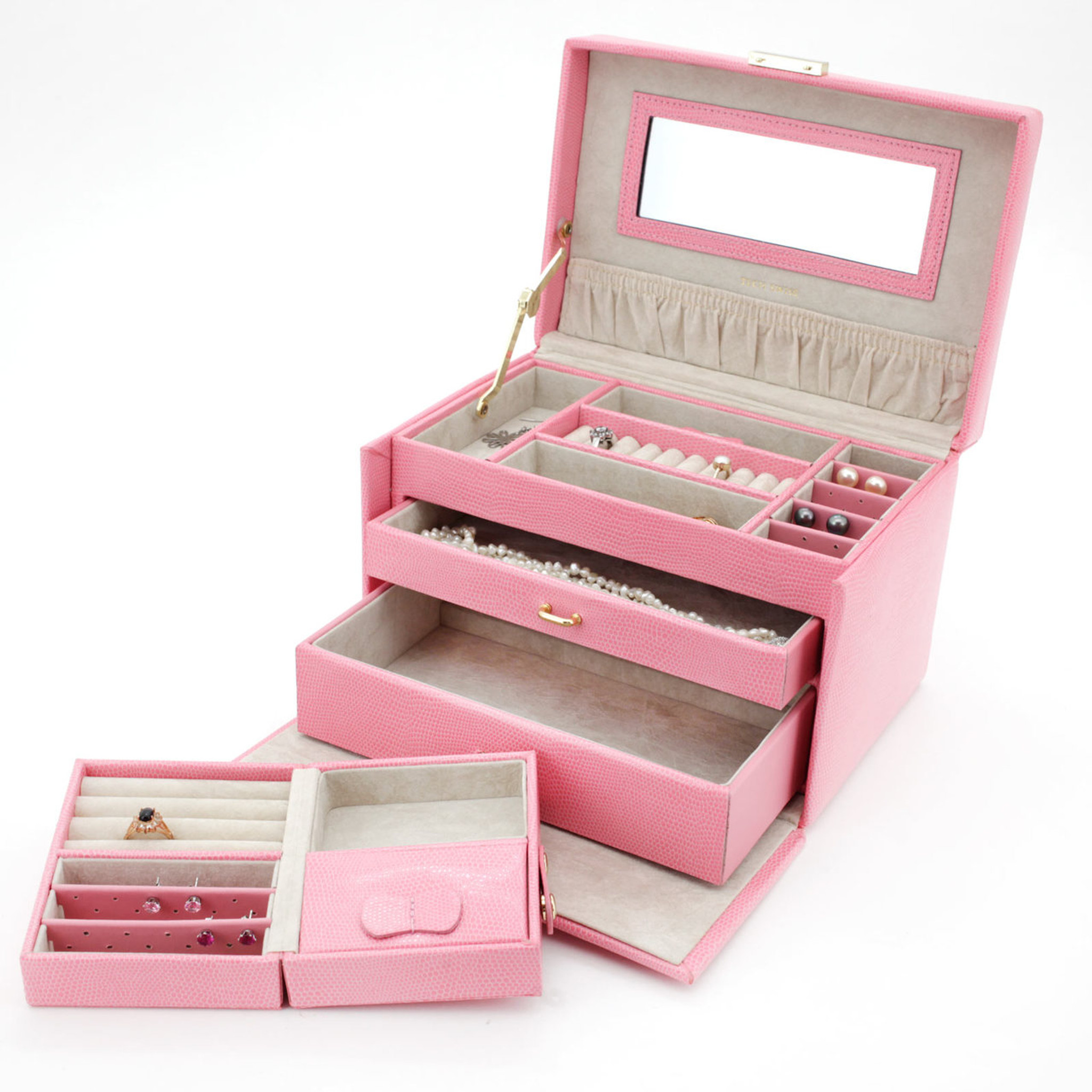 Jewelry Box Leather Double Layer Storage Case for s Bracelet Pink 