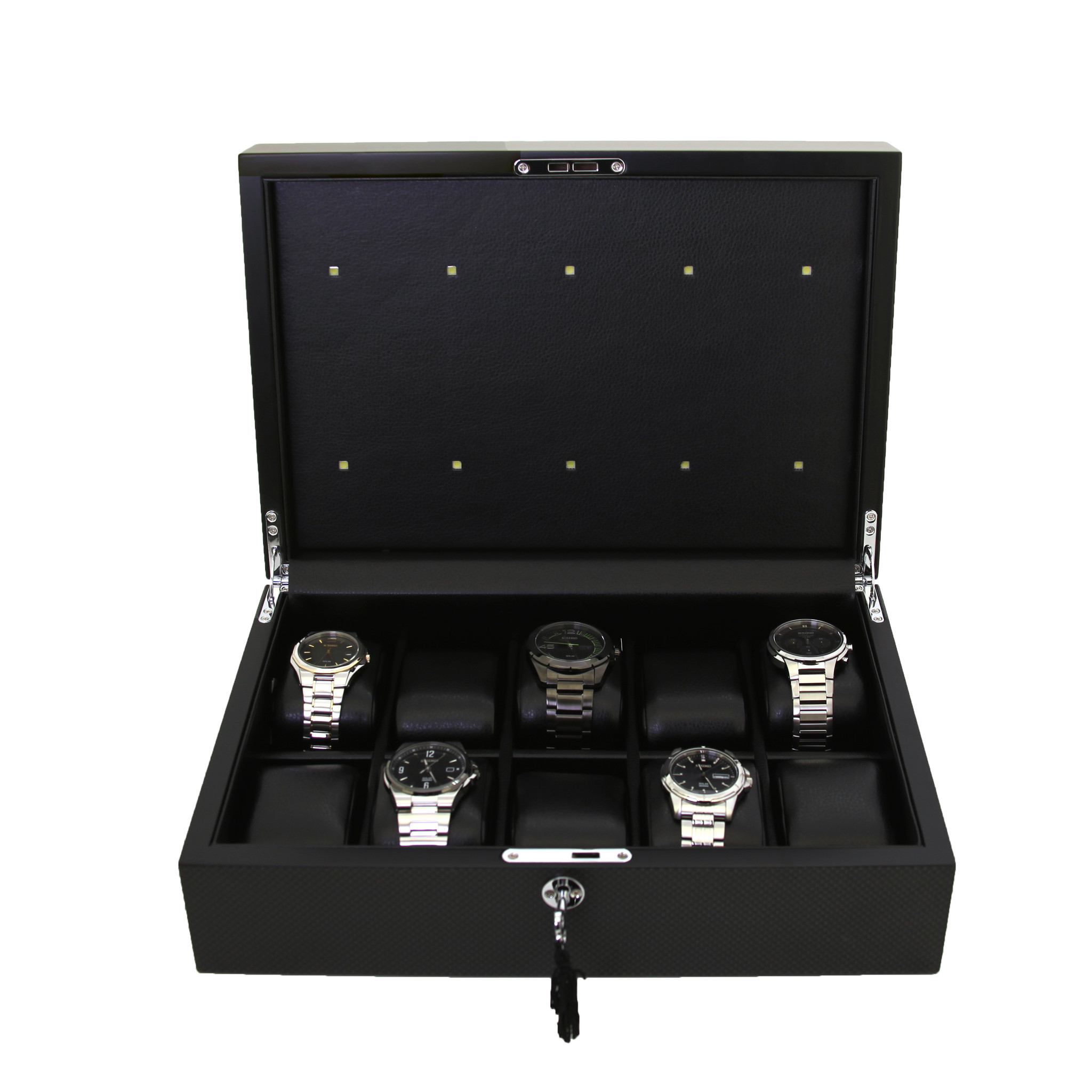 Carbon Fiber 10 Watch Box Solar Watch Charging Station Tech Swiss