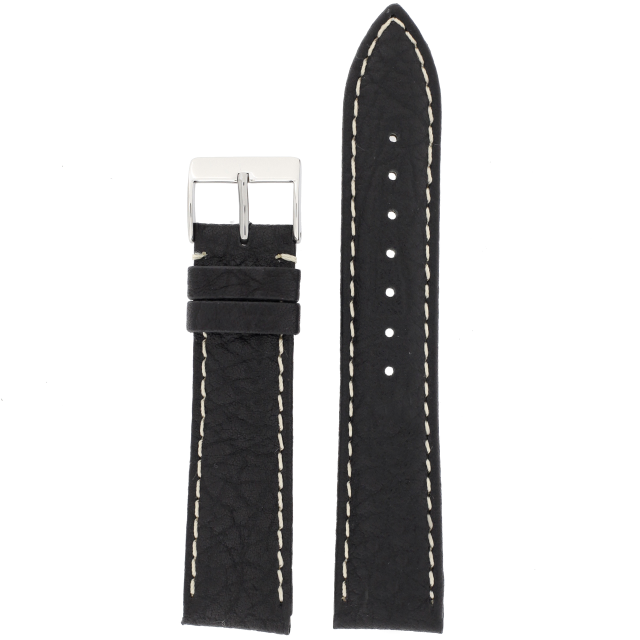 Watch Band Water Resistant Leather Black White Stitching 20mm -24mm
