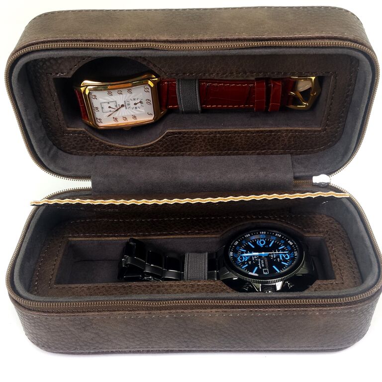 バッグ PORTER Watch Case for 2 Watches 2 Watch Case In Brown Leather Travel Roll Up Tech Swiss
