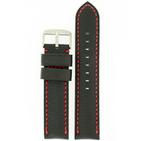 Padded Black Watch Band Red Stitching LEA1572 | Front