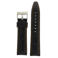 Watch Band Black Leather Crocodile Grain Orange Stitching 20mm - 24mm