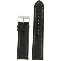 Watch Band Long Genuine Crocodile Black Padded White Stitched 18mm 20mm 22mm