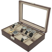 Brown Leather Watch Box with Crocodile Grain and Display Window | TechSwiss TS2890BRNW | Side