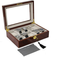 Burlwood 10 Watch Display Case | Mens Watch Boxes | TSBOX10KEY-BUR | Main