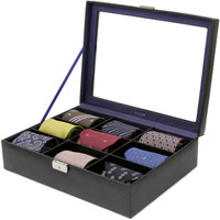 Black Leather Tie Organizer and Case | Mens Luxury Tie Organizers | TechSwiss TS6411BLK | Open