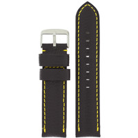 Padded Black Watch Band Yellow Stitching LEA1570 | Front