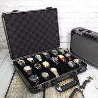 Watch Box 18 Gunmetal Aluminum Briefcase for Large Watches Storage Case