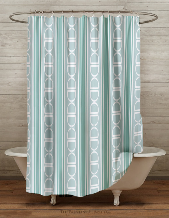 Striped Equestrian Themed Shower Curtain The Painting Pony