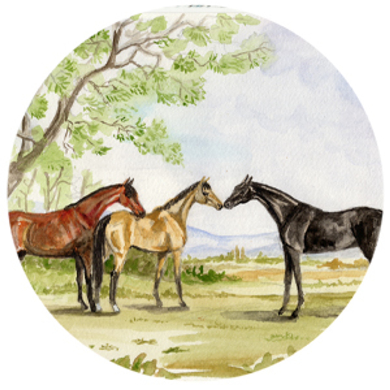 Three Horses Landscape Watercolor