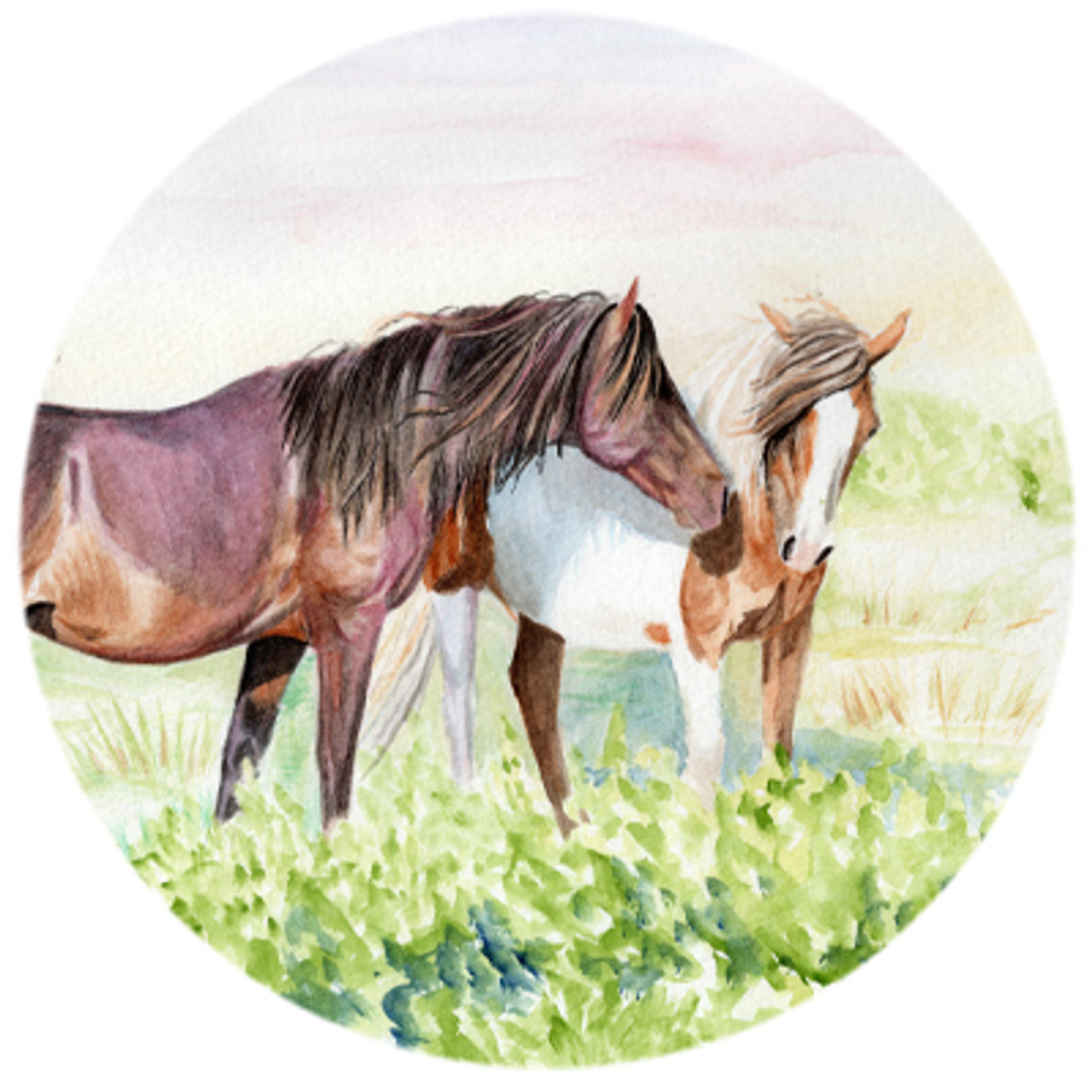 Chincoteague Ponies Watercolor