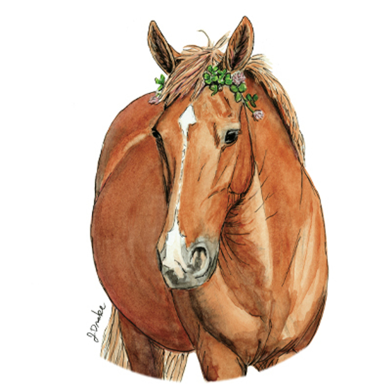 Chestnut Clover Pony Watercolor