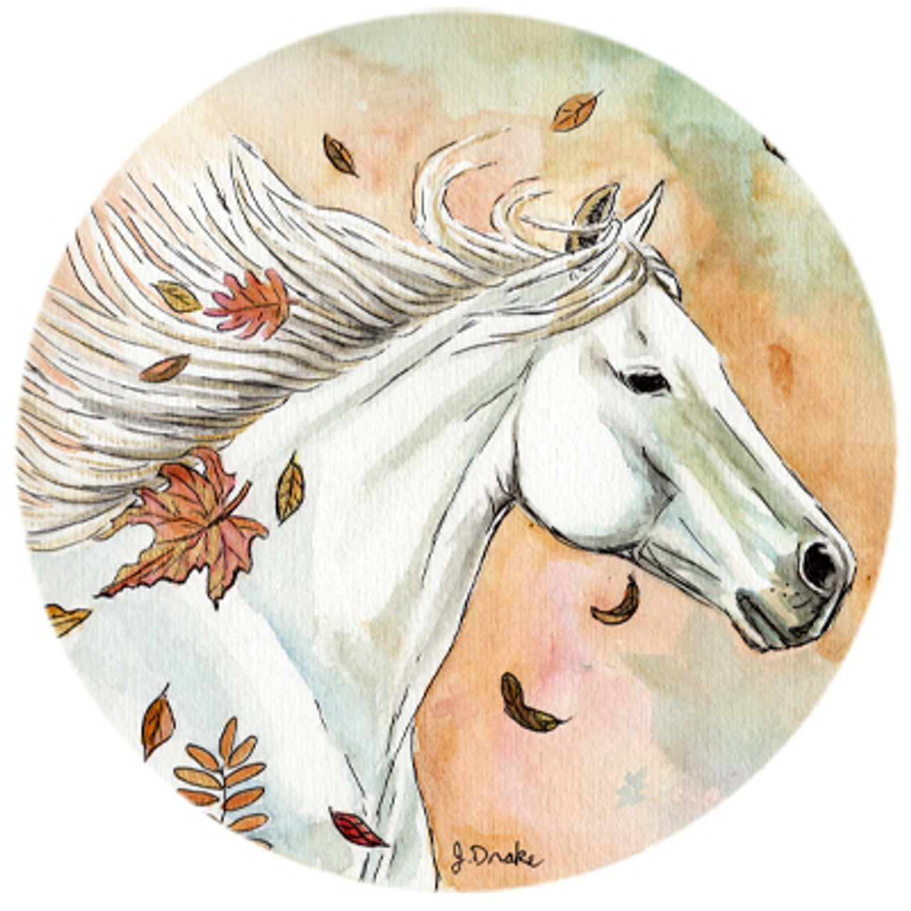 Fall Watercolor Horse Head Art
