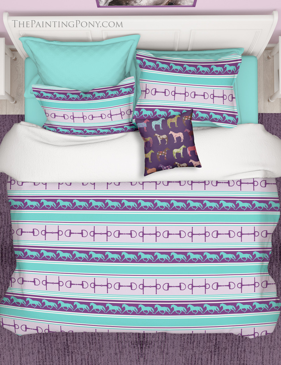 teal and purple bedding