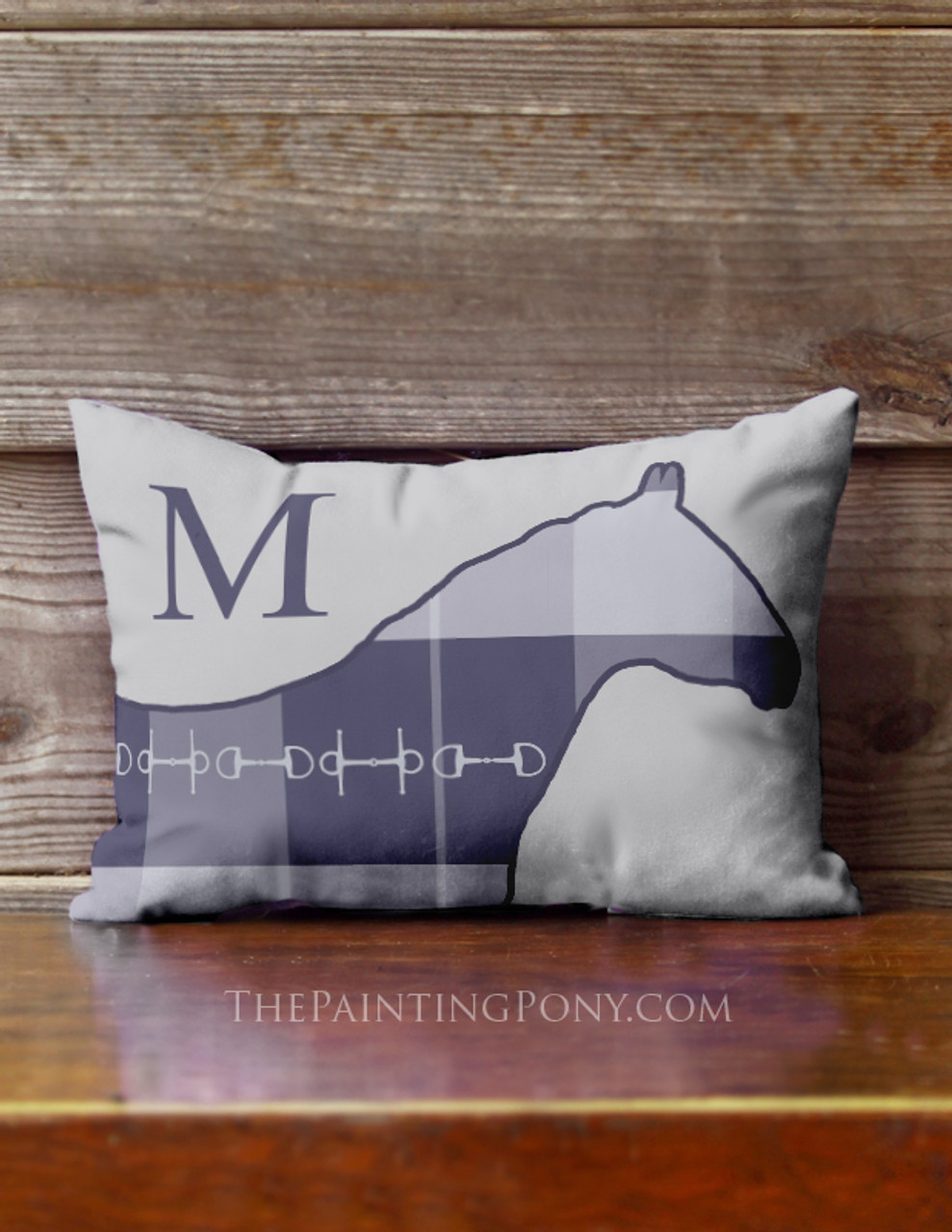 Blue Plaid Horse Monogram Accent Pillow The Painting Pony