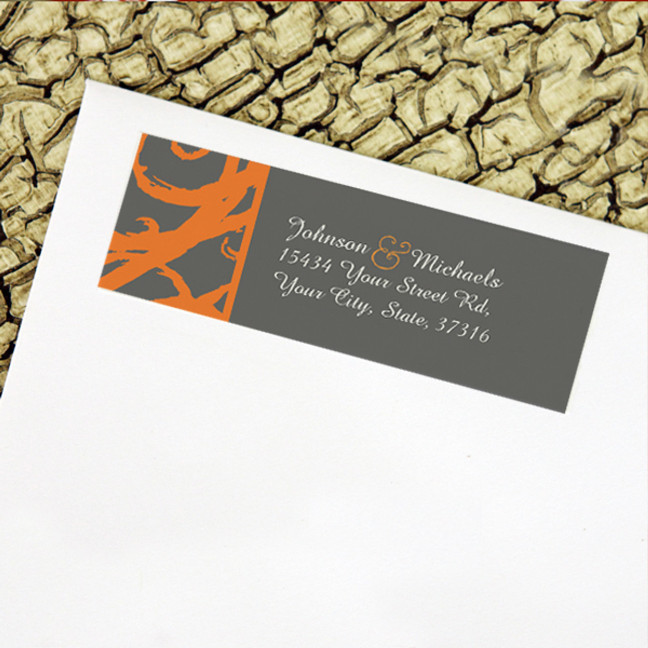 orange and grey sketchy frame wedding return address labels the