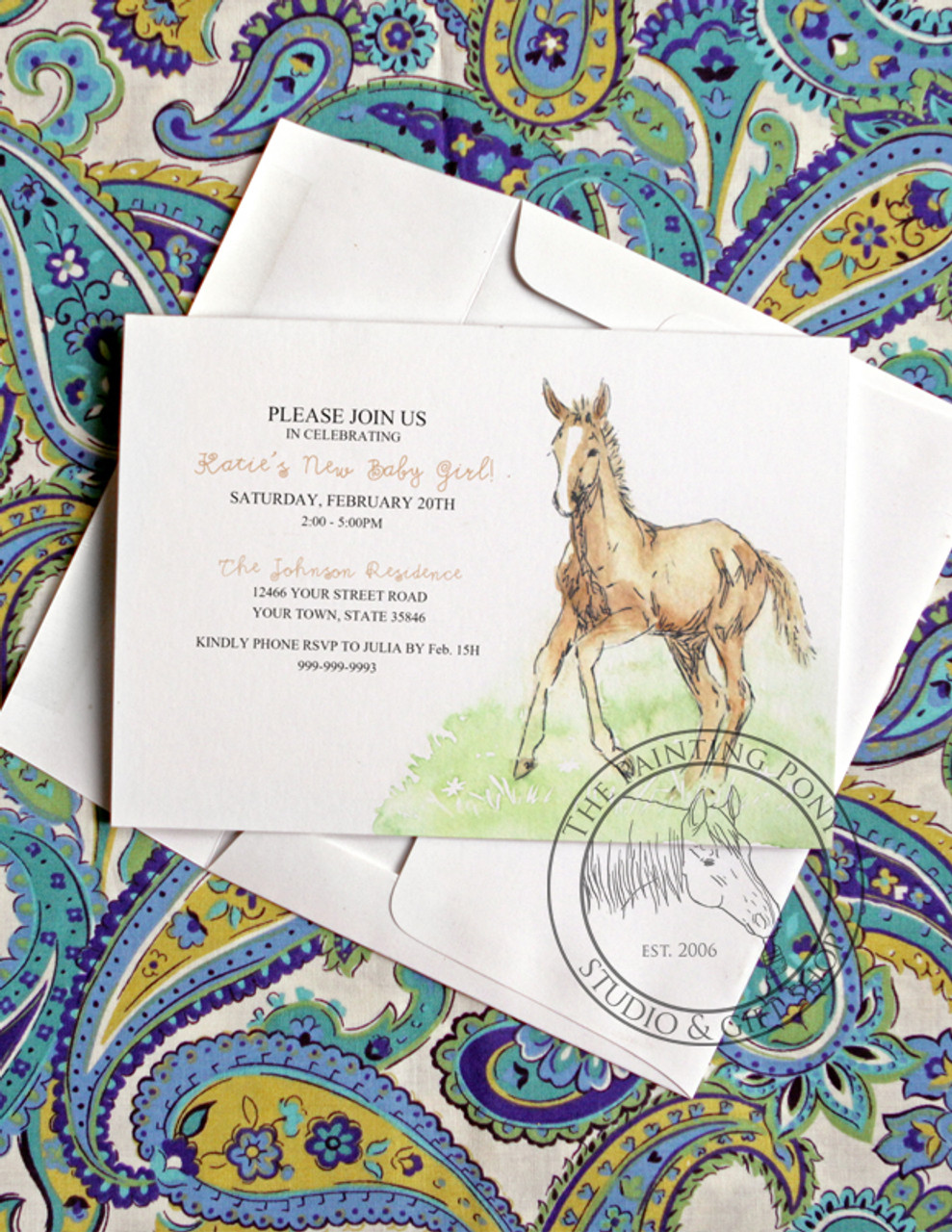 HORSE MARE AND FOAL 8 PACK OF INVITATIONS FOR BIRTHDAY