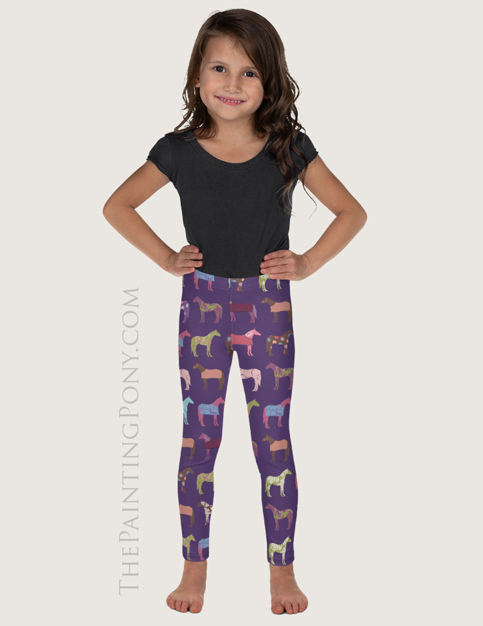 Fun Colorful Horse Pattern Equestrian Kids Leggings - The Painting Pony