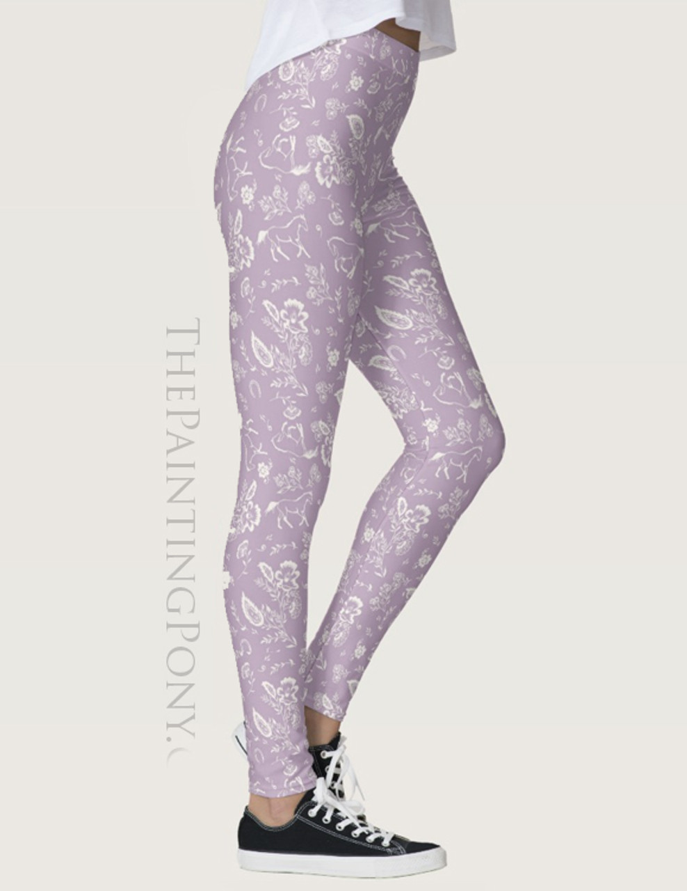 Country Floral Horses Pattern Equestrian Leggings (More Colors ...