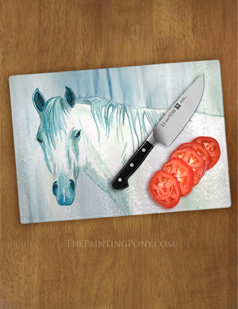 Blue Mare Watercolor Art Horse Lover Glass Cutting Board - The