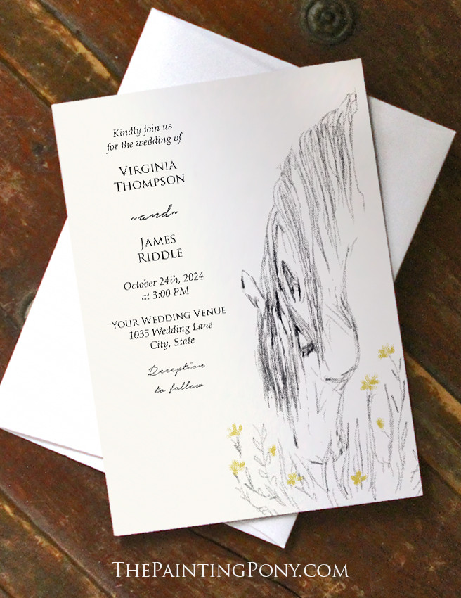 Wildflower Horse Sketch Wedding Invitation (10 pk) The Painting Pony