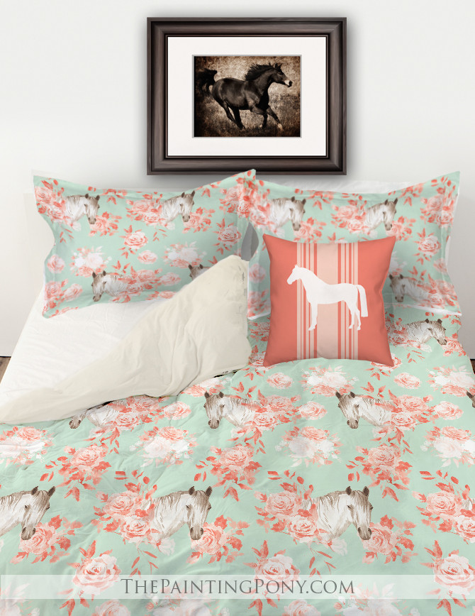 Rose Bouquets And Horses Equestrian Bedding Set More Colors Available The Painting Pony