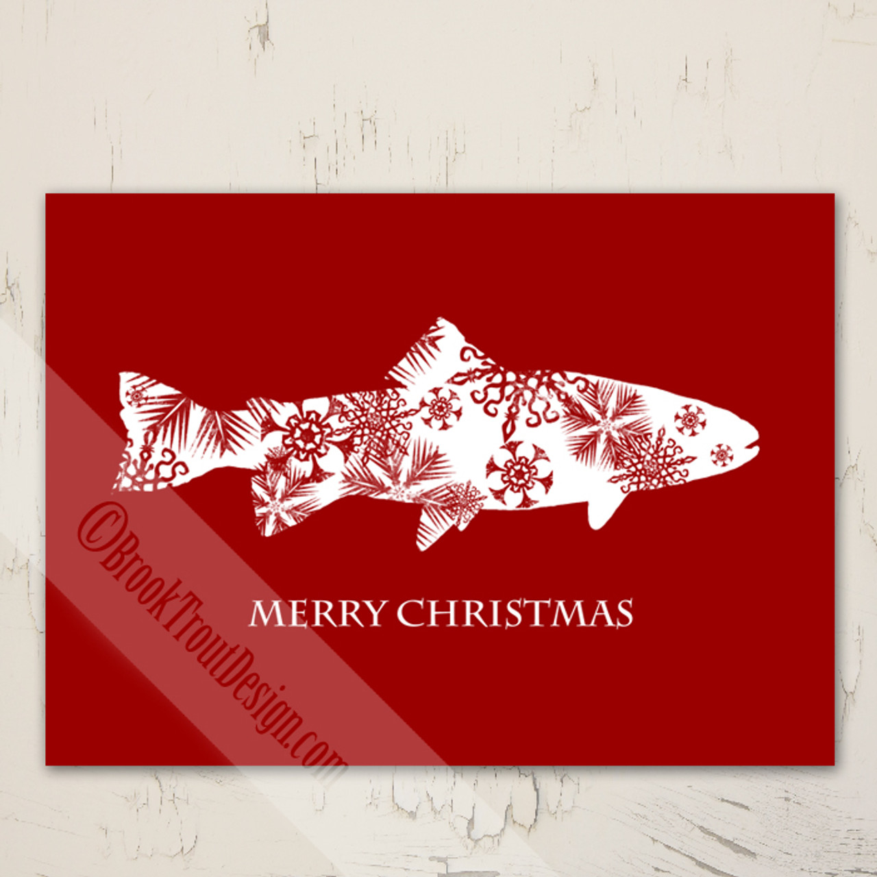 Snowflake Trout Christmas Fishing Greeting Cards (10 pk)