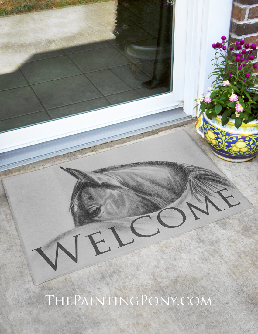 Classy Horse Head Art Equestrian Welcome Door Mat