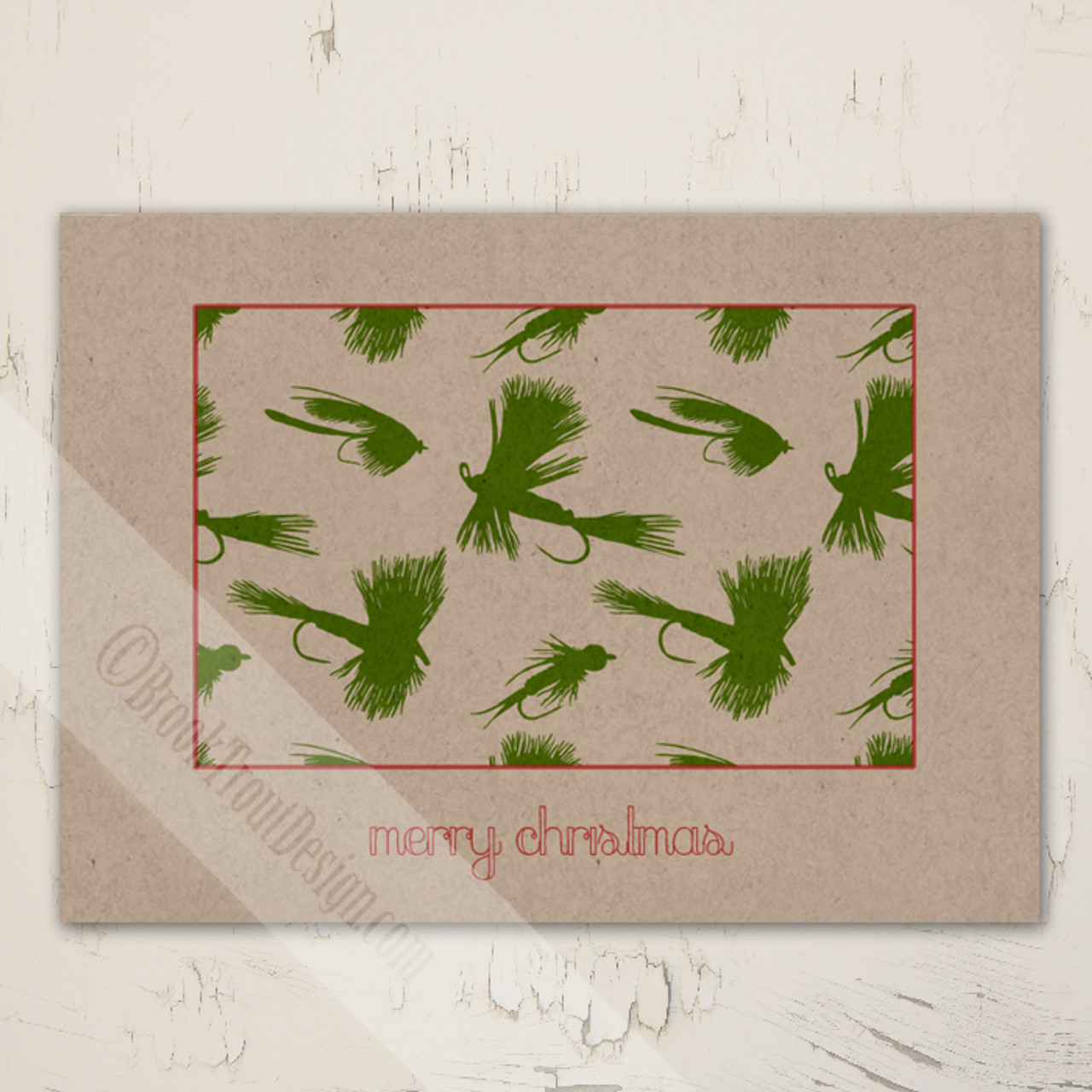 Rustic Fly Fishing Lures Christmas Cards (10 pk) - The Painting Pony