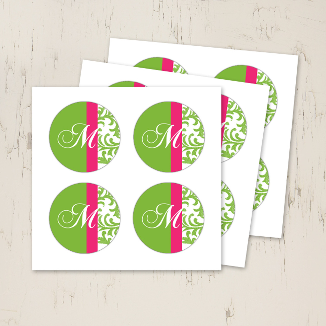 Simple Damask Monogram Stickers - The Painting Pony
