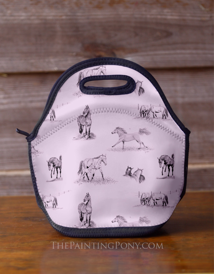 Horse Sketches Pattern Equestrian Lunch Tote Bag - The Painting Pony