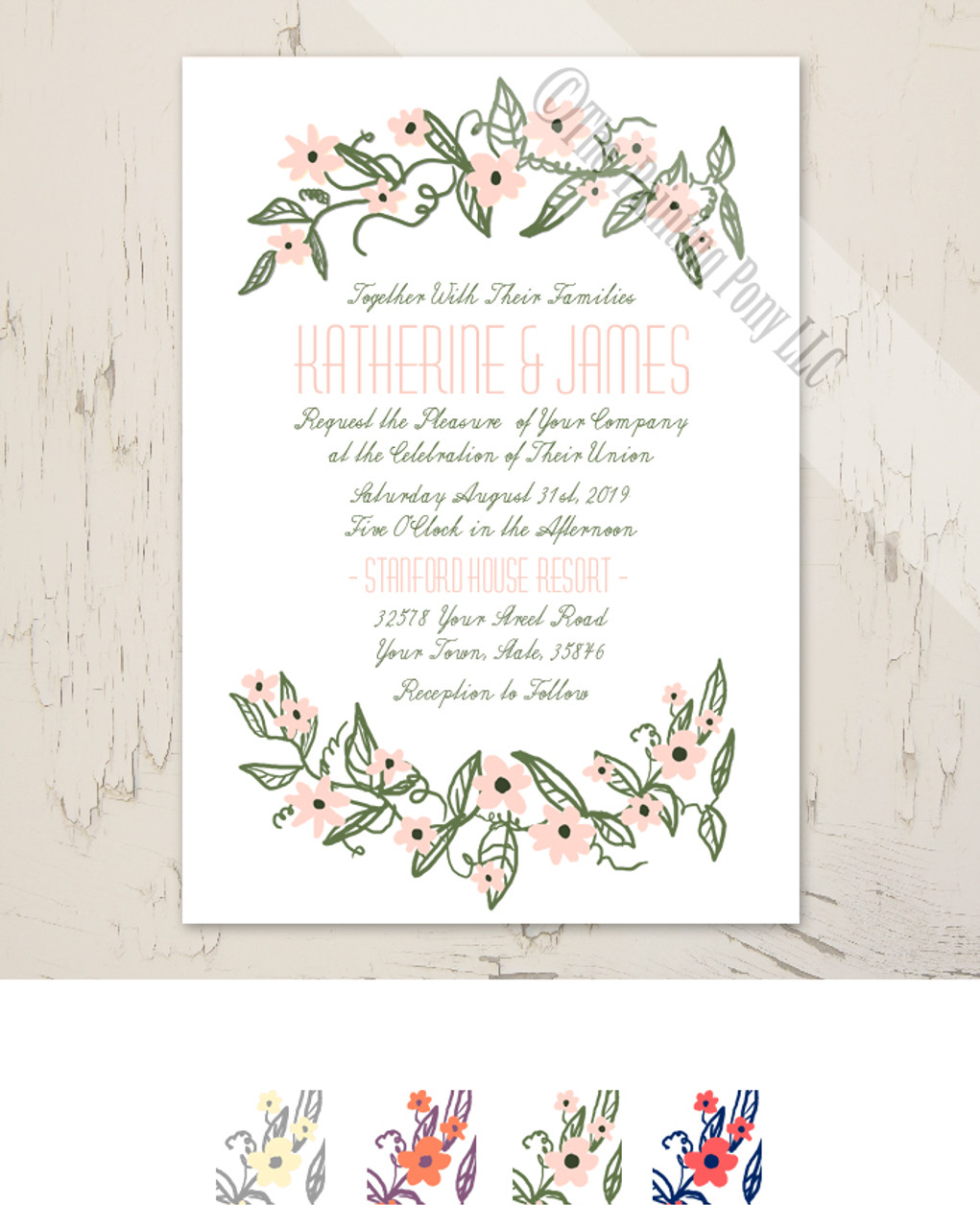 Floral Banner Wedding Invitation 10 Pk The Painting Pony