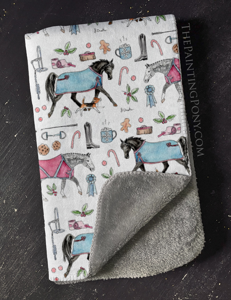 Winter Fun Horse Pattern Equestrian Fleece Throw Blanket