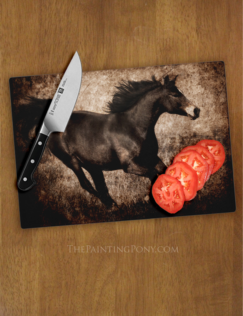 Rustic Galloping Horse Glass Cutting Board The Painting Pony