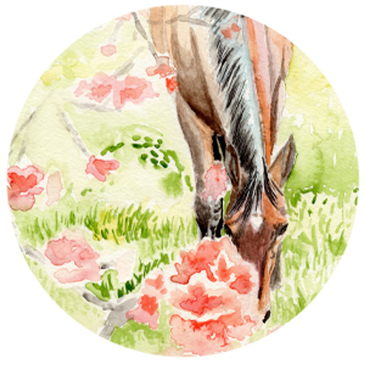 Apple Blossoms Watercolor Horse Art