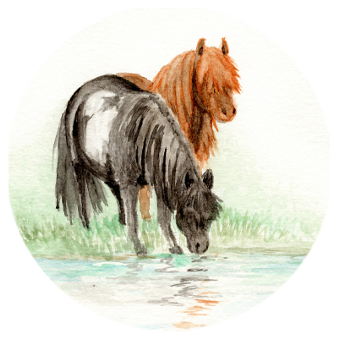 Two Ponies Watercolor "A Passing Memory"