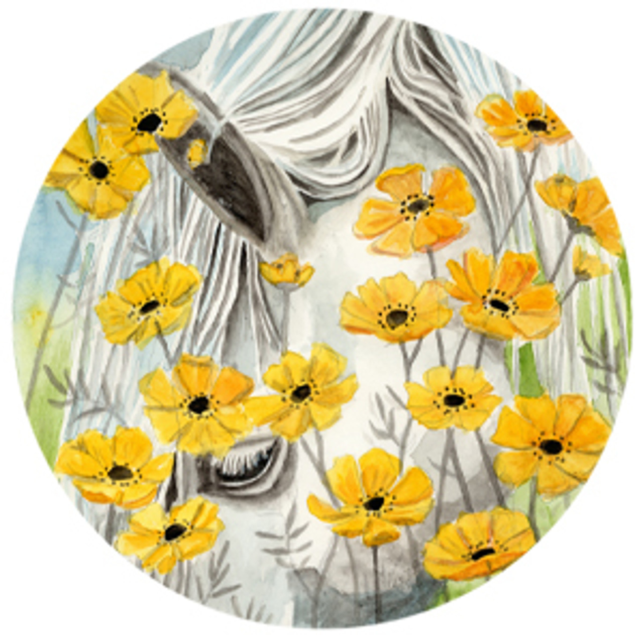 Yellow Poppies White Horse Watercolor