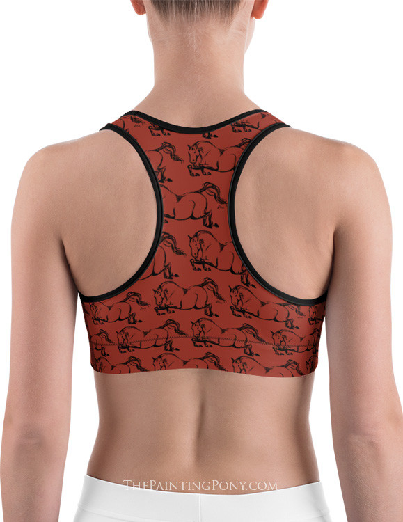 Red Jumping Horse Pattern Equestrian Sports Bra The Painting Pony