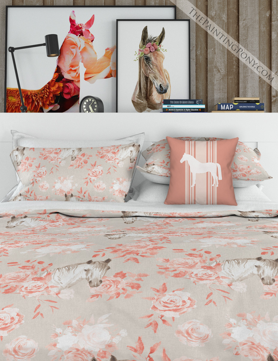 Artistic Horse-Themed 3-Piece Quilted Bedding Set NCU0PD337