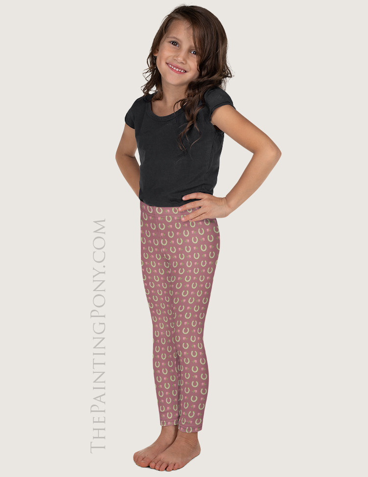 English Horses Pattern Equestrian Kids Leggings The Painting Pony