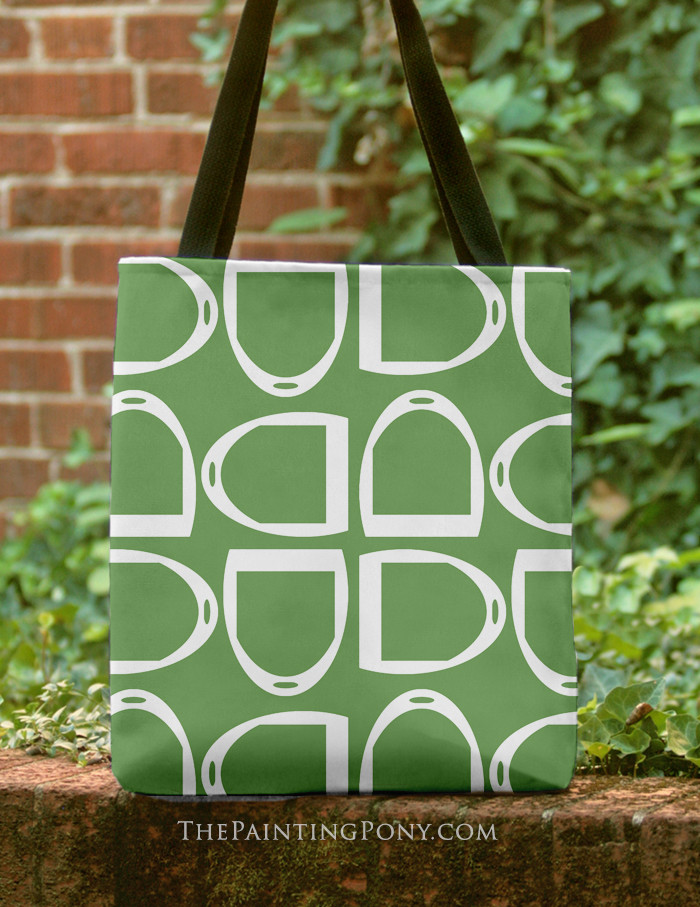 Equestrian Drawn Pattern Print Leather Tote Bag