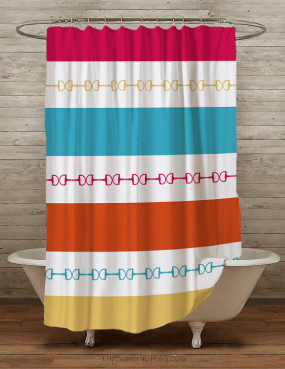 Striped Equestrian Themed Shower Curtain The Painting Pony