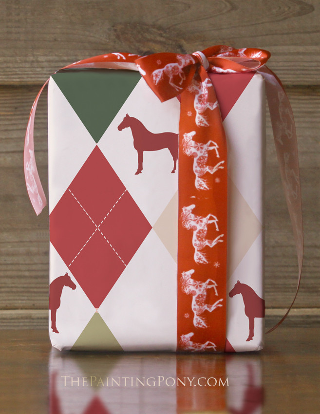 Vintage Harlequin Horse Christmas Gift Wrapping Paper The Painting Pony