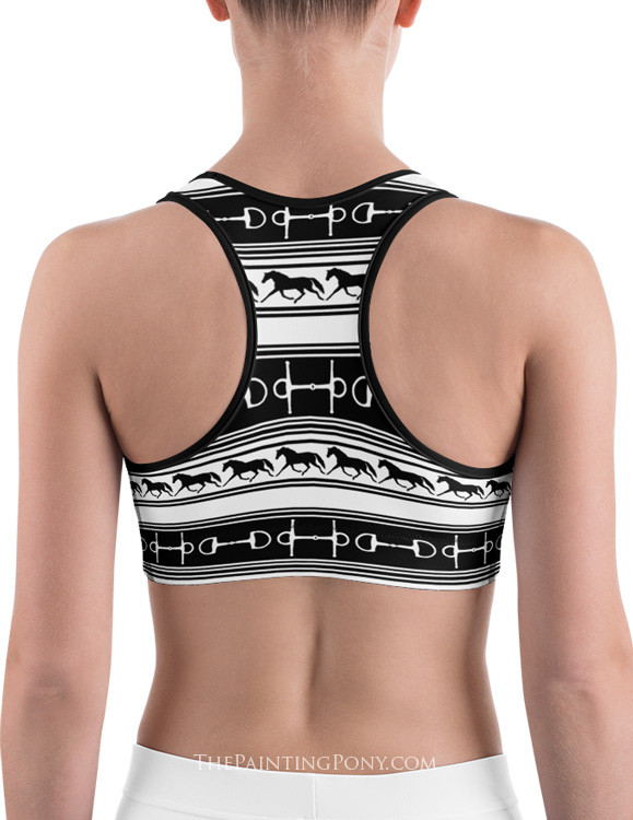 Trotting Horses and Bits Striped Equestrian Sports Bra The Painting Pony