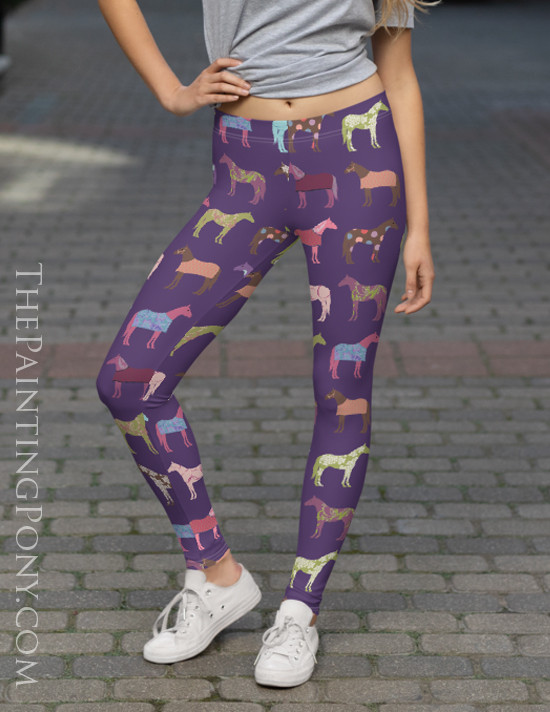 English Horses Pattern Equestrian Kids Leggings The Painting Pony