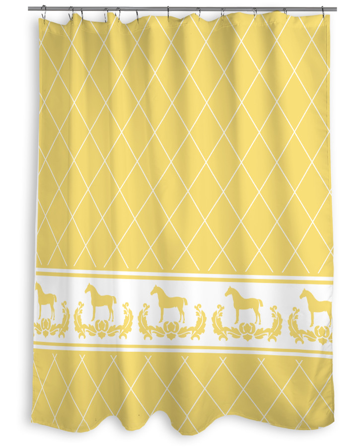 Yellow Damask Horse Equestrian Themed Shower Curtain The Painting Pony