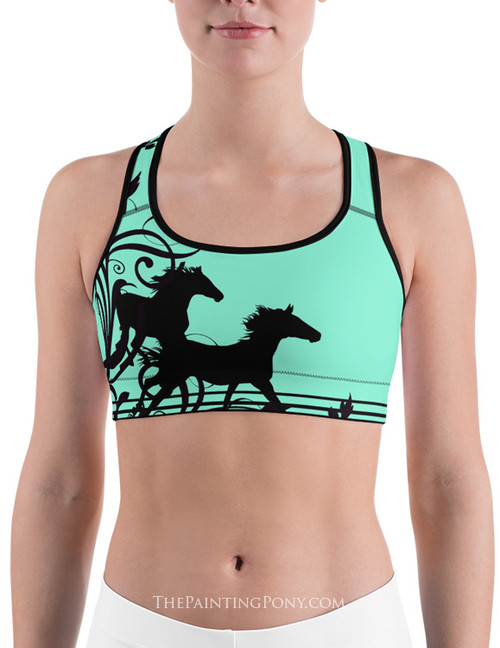 Beige and White Galloping Damask Horse Pattern Sports Bra - The Painting  Pony