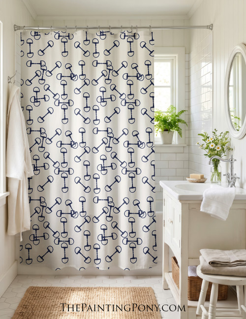Horse Bits Pattern Equestrian Themed Shower Curtain