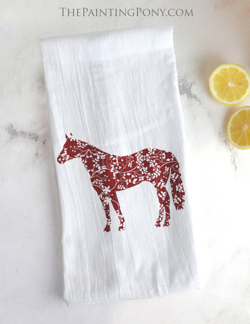 Red and White Country Horse Tea Towel
