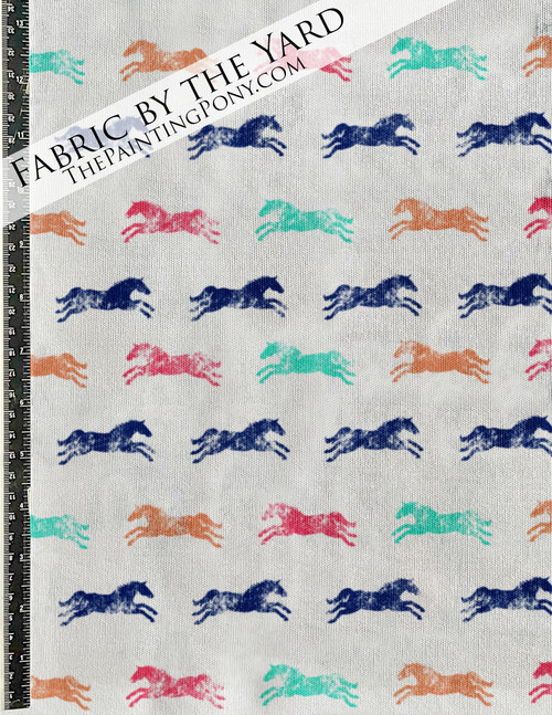 Distressed Galloping Horse Pattern Fabric by the Yard